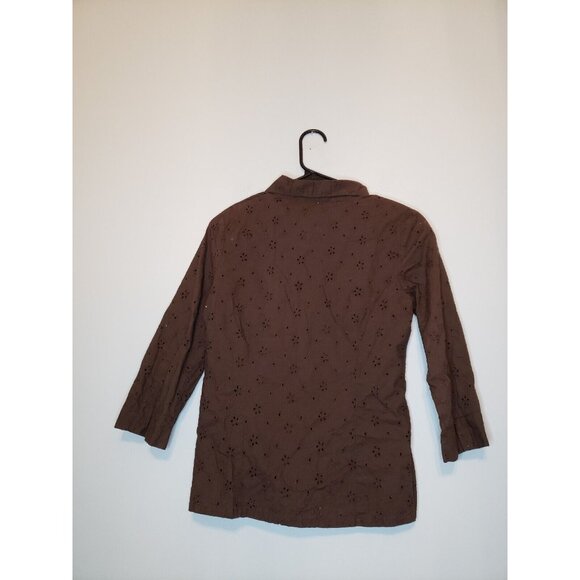 Marisol Womens Sz S Blouse Button Front Eyelet Lace Brown 100% Cotton Boho - Picture 2 of 5